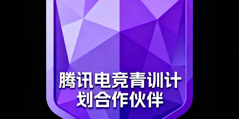腾讯电竞青训计划合作伙伴标识，采用几何切割风格的盾牌造型搭配渐变紫色